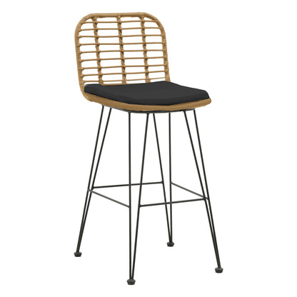 Naoki pakoworld garden bar stool with PE cushion natural-metal black leg 46x56x110cm