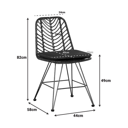 Garden chair Naoki with cushion pe black-metal black leg 44x58x82cm