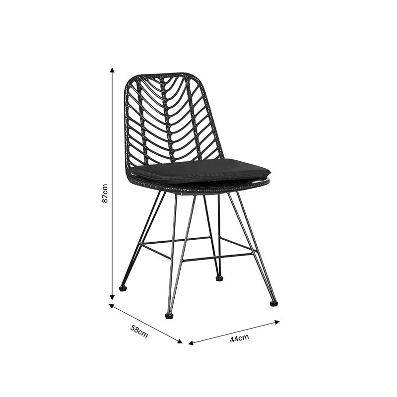 Garden chair Naoki pakoworld with cushion pe black-metal black leg 44x58x82cm