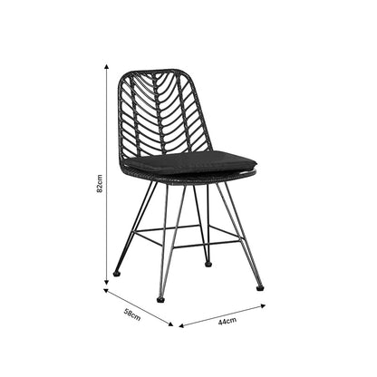 Garden chair Naoki pakoworld with cushion pe black-metal black leg 44x58x82cm