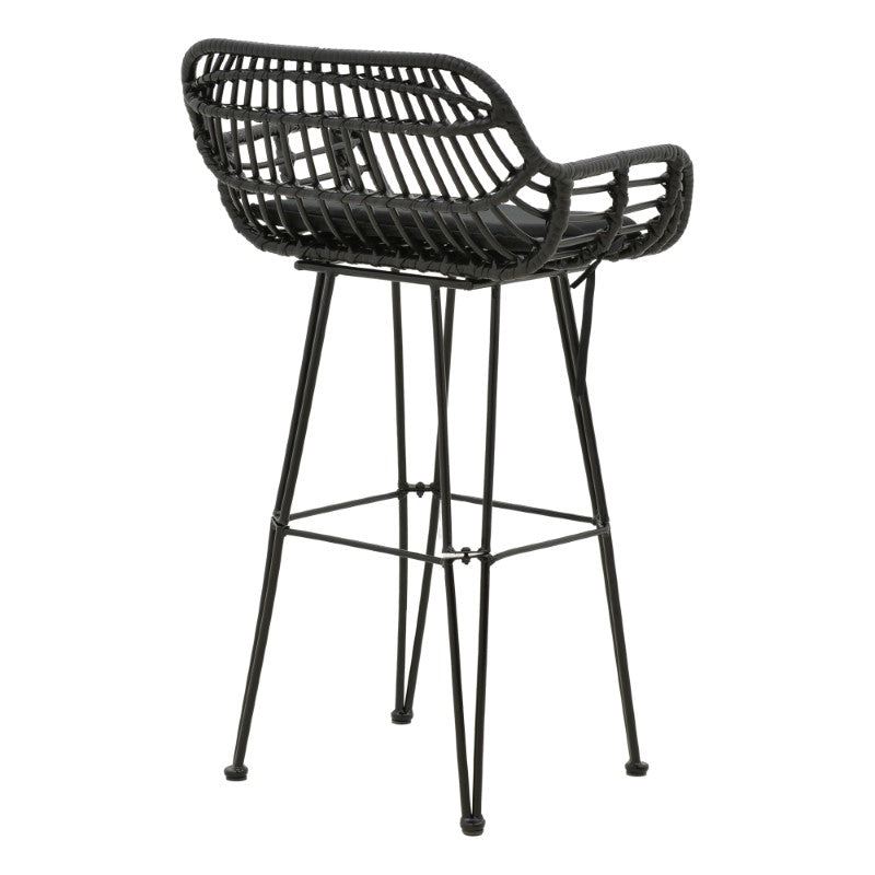 Bar stool Naoki pakoworld with cushion pe black-metal black leg 52x50x90cm