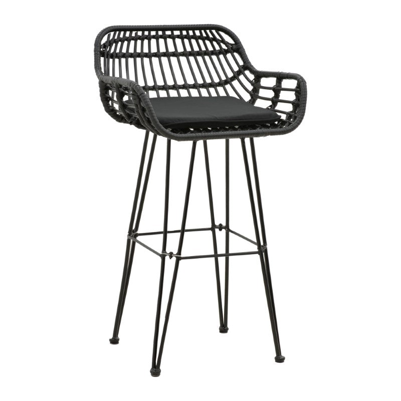Bar stool Naoki pakoworld with cushion pe black-metal black leg 52x50x90cm