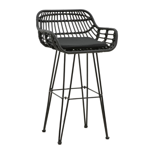 Bar stool Naoki pakoworld with cushion pe black-metal black leg 52x50x90cm