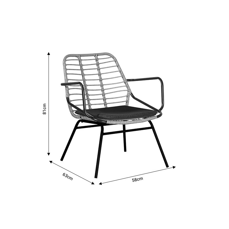 Garden armchair Naoki pakoworld with cushion pe natural-metal black leg 58x63x81cm