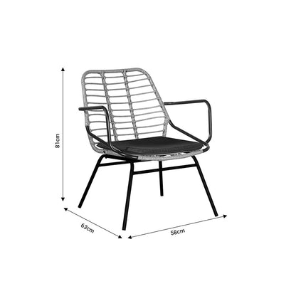 Garden armchair Naoki pakoworld with cushion pe natural-metal black leg 58x63x81cm