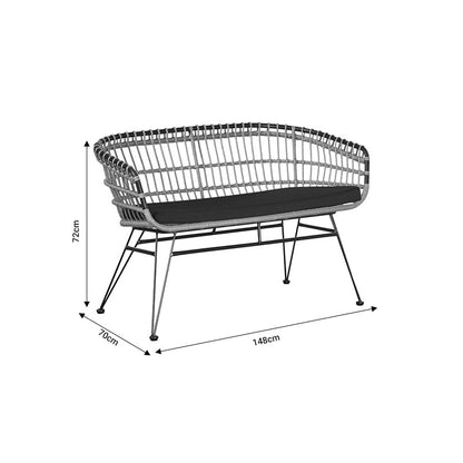 Lounge Naoki pakoworld set of 4 pcs natural pe rattan-black metal-glass 148x70x72cm