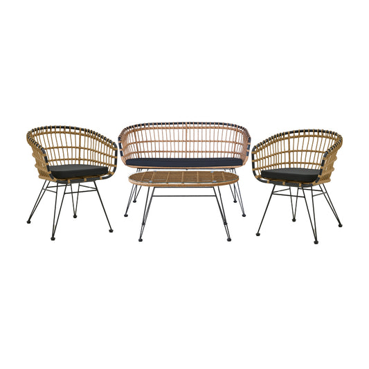 Lounge Naoki pakoworld set of 4 pcs natural pe rattan-black metal-glass 148x70x72cm