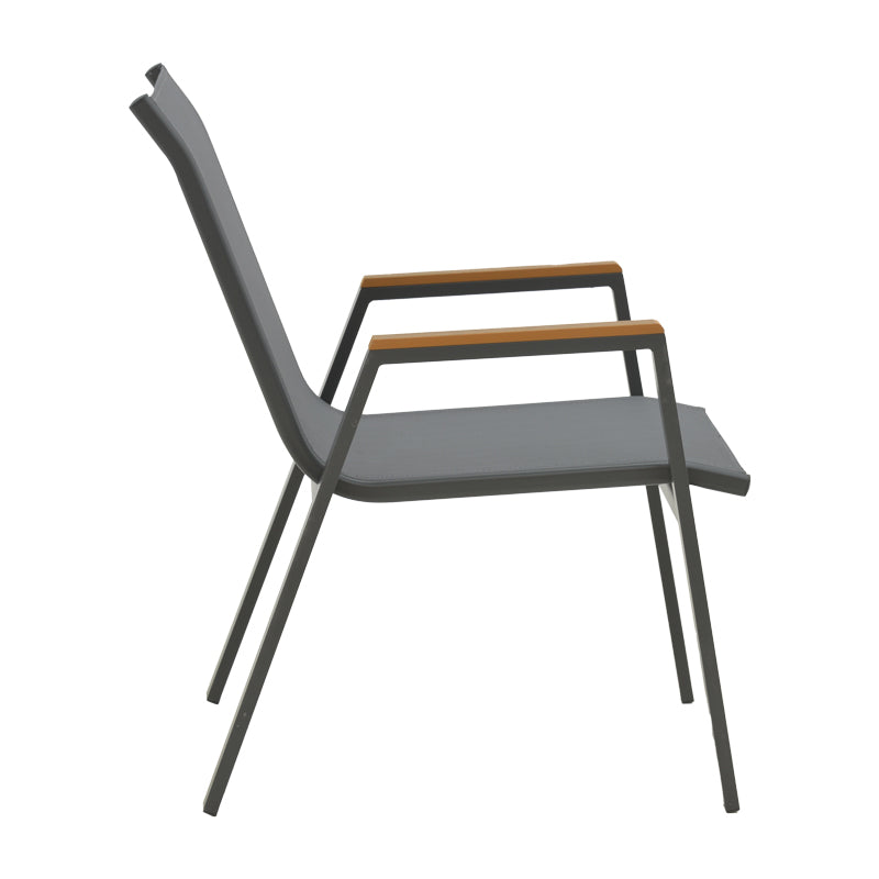 Armchair Azelie pakoworld dark grey textilene-dark grey aluminium leg-plywood arms 77x55x94cm