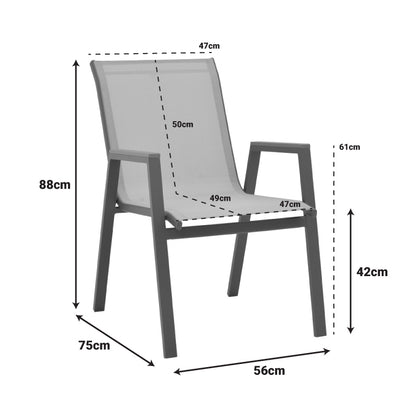 Armchair Azelie pakoworld dark grey textilene-dark grey aluminium leg-plywood arms 56x75x88cm