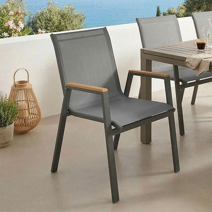 Armchair Azelie pakoworld dark grey textilene-dark grey aluminium leg-plywood arms 56x75x88cm