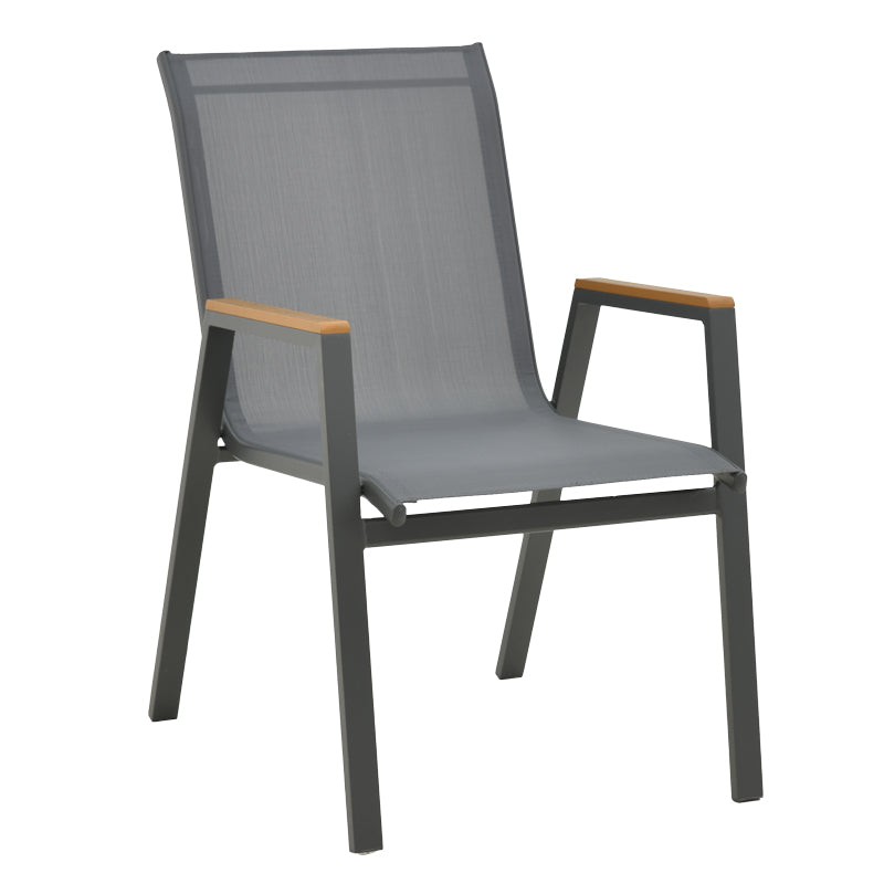 Armchair Azelie pakoworld dark grey textilene-dark grey aluminium leg-plywood arms 77x55x94cm