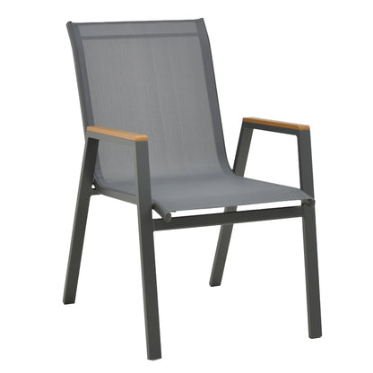 Armchair Azelie pakoworld dark grey textilene-dark grey aluminium leg-plywood arms 77x55x94cm