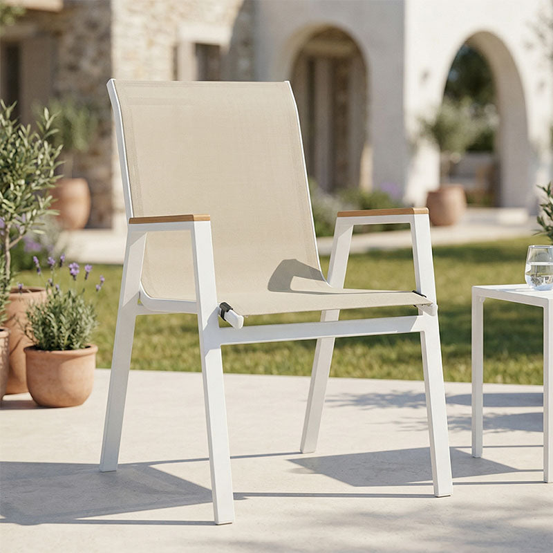 Azelie pakoworld aluminum armchair in beige textilene shade and white leg 56x75x88cm