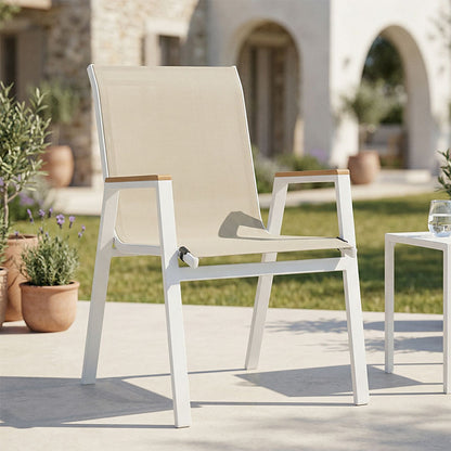 Azelie pakoworld aluminum armchair in beige textilene shade and white leg 56x75x88cm