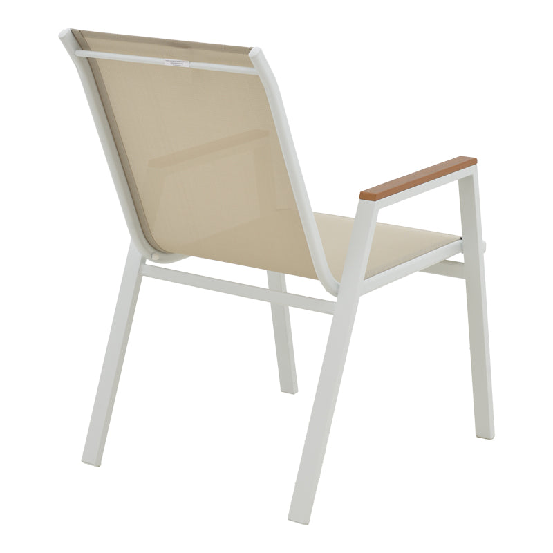 Azelie pakoworld aluminum armchair in beige textilene shade and white leg 77x55x94cm