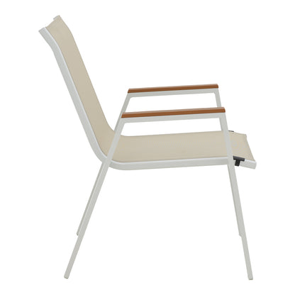 Azelie pakoworld aluminum armchair in beige textilene shade and white leg 77x55x94cm