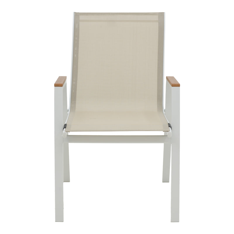 Azelie pakoworld aluminum armchair in beige textilene shade and white leg 56x75x88cm