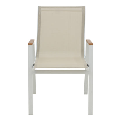Azelie pakoworld aluminum armchair in beige textilene shade and white leg 56x75x88cm