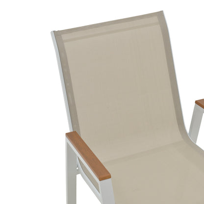 Azelie pakoworld aluminum armchair in beige textilene shade and white leg 77x55x94cm