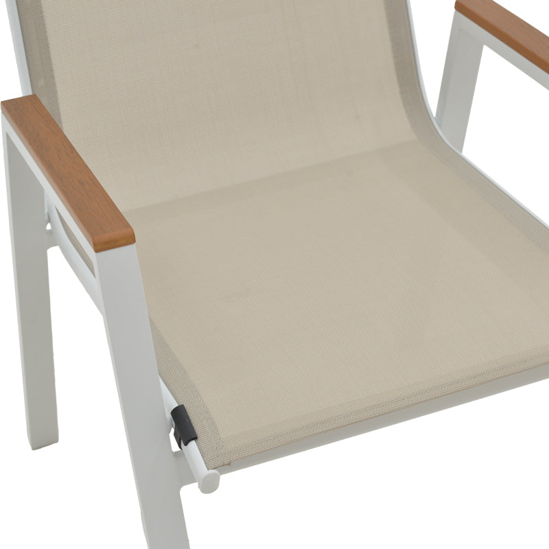 Azelie pakoworld aluminum armchair in beige textilene shade and white leg 56x75x88cm