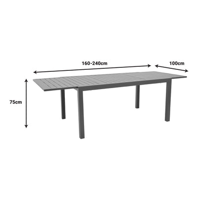 Extension table Lafla pakoworld aluminium dark grey 160-240x100x75cm