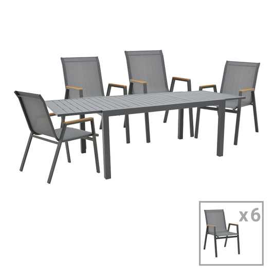 Dinning set Azelie-Lafla pakoworld set of 7 anthracite fabric-anthracite aluminum 77x55x94cm