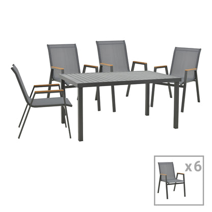 Dinning set Azelie-Kliton pakoworld set of 7 anthracite fabric-anthracite aluminum 77x55x94cm