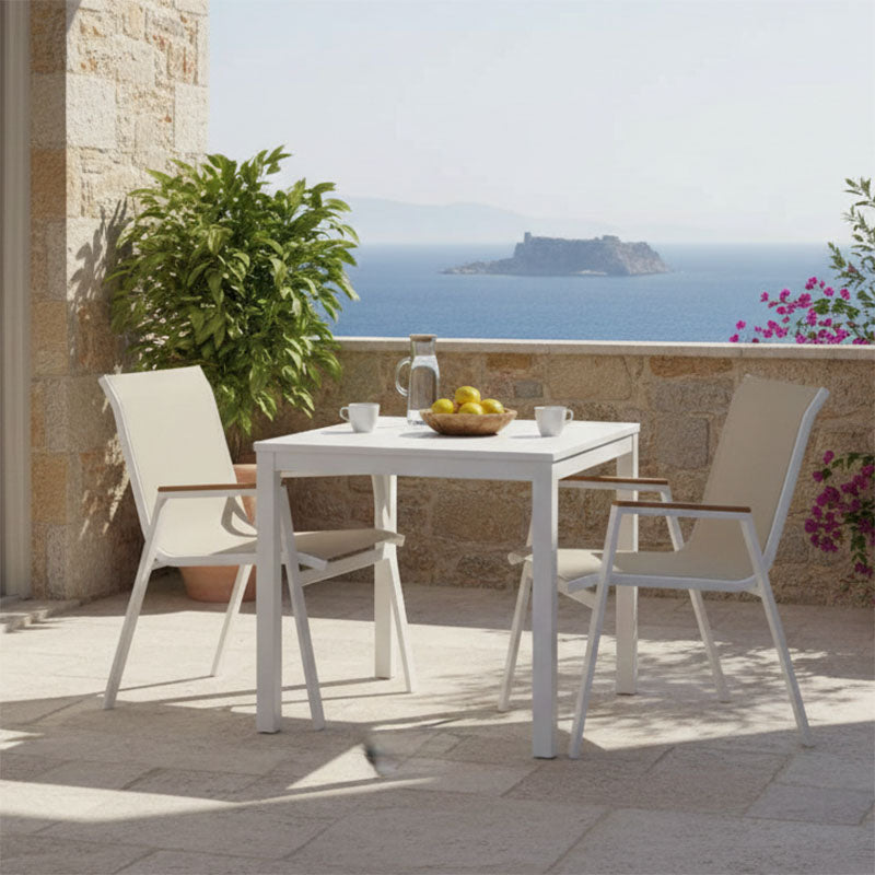 Dinning set Azelie-Kliton Ι pakoworld set of 5 grey fabric-white aluminum 80x80x74cm