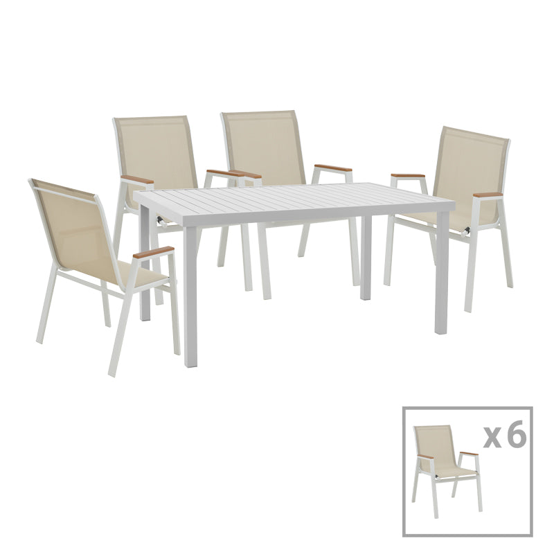 Dinning set Azelie-Kliton ΙΙ pakoworld set of 7 grey fabric-white aluminum 77x55x94cm