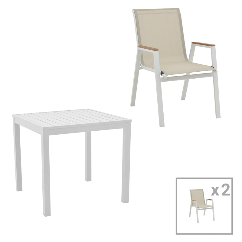 Dining table Kliton - Azelie set of 3 pakoworld aluminum in white shade 80x80x74cm