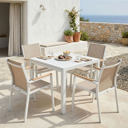 Dining table Kliton - Azelie set of 5 pakoworld aluminum in white shade 80x80x74cm