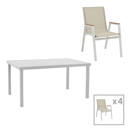 Dining table Kliton - Azelie set of 5 pakoworld aluminum in white shade 150x80x74cm