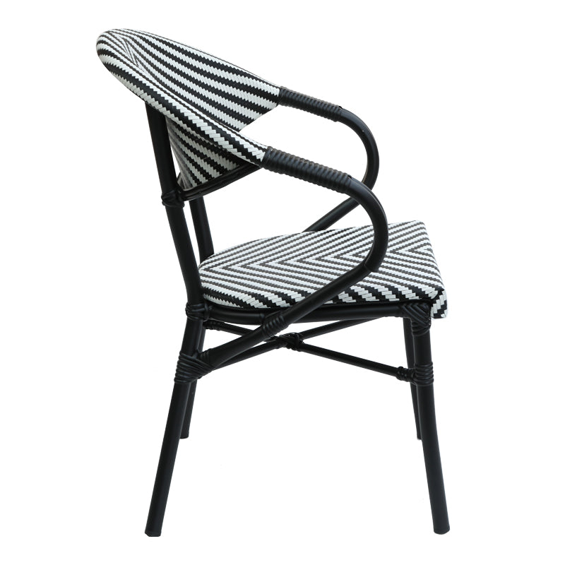 Armchair Isaia pakoworld stack black aluminum-black and white textilene 57x57x83cm