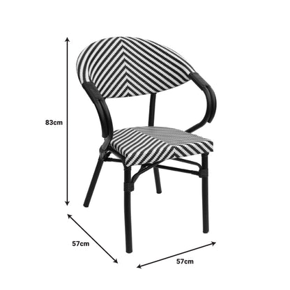 Armchair Isaia pakoworld stack black aluminum-black and white textilene 57x57x83cm