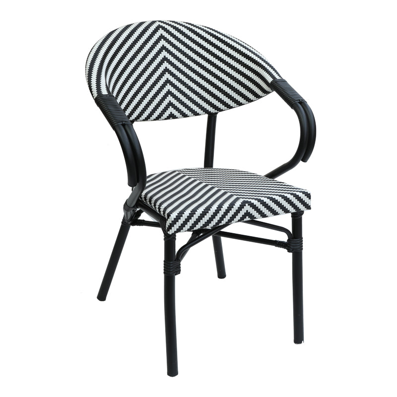 Armchair Isaia pakoworld stack black aluminum-black and white textilene 57x57x83cm