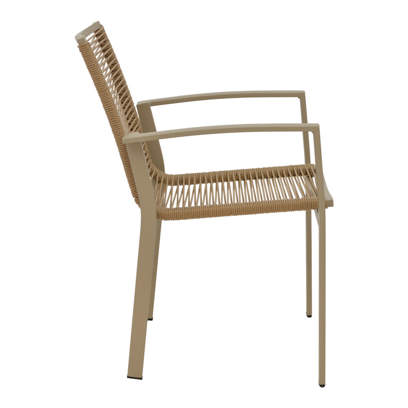 Jonian pakoworld stackable champagne aluminum-textilene armchair in natural shade 57x63x83cm