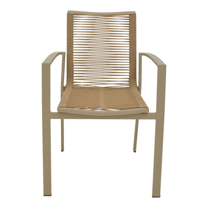 Jonian pakoworld stackable champagne aluminum-textilene armchair in natural shade 57x63x83cm