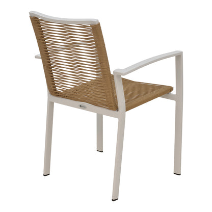 Jonian pakoworld stackable white aluminum-textilene armchair in natural shade 57x63x83cm