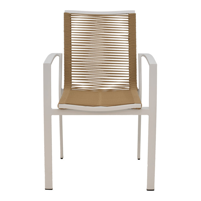 Jonian pakoworld stackable white aluminum-textilene armchair in natural shade 57x63x83cm