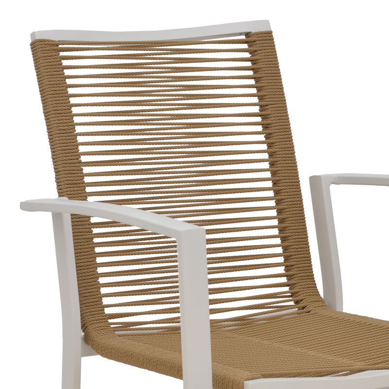 Jonian pakoworld stackable white aluminum-textilene armchair in natural shade 57x63x83cm