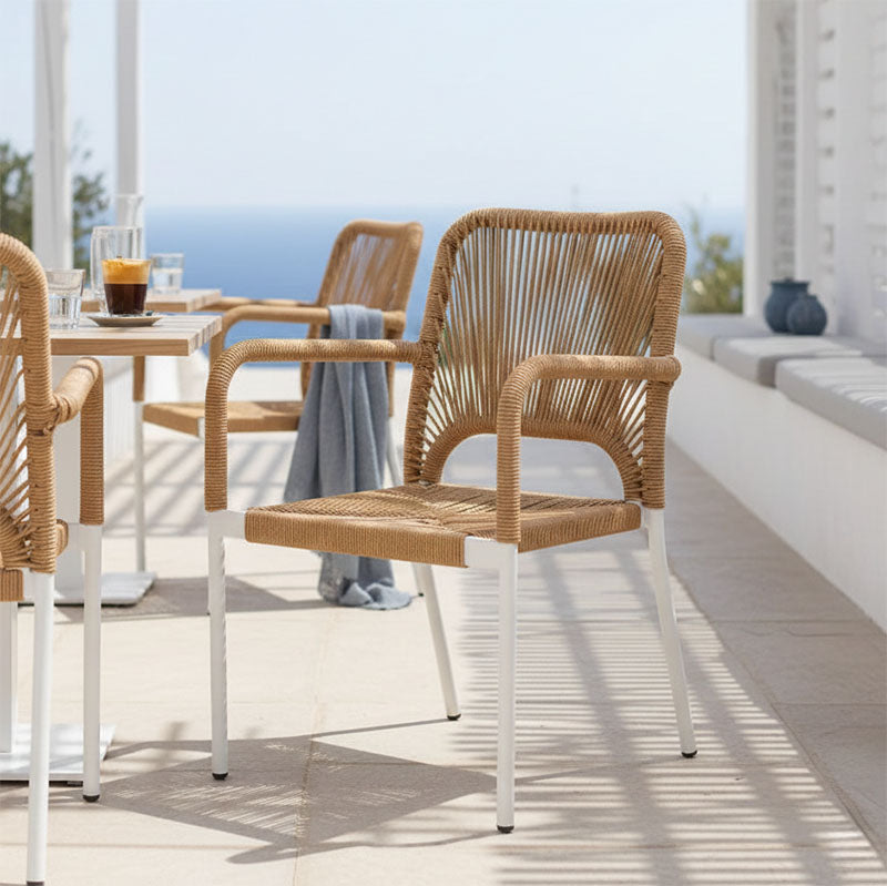 Norture pakoworld stackable aluminum armchair white frame rattan in natural shade 57x61x85cm