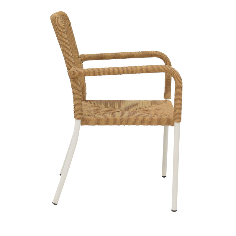 Norture pakoworld stackable aluminum armchair white frame rattan in natural shade 57x61x85cm