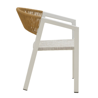 Aluminum armchair Glisten pakoworld stackable white frame-textilene natural rattan 56x62x77cm