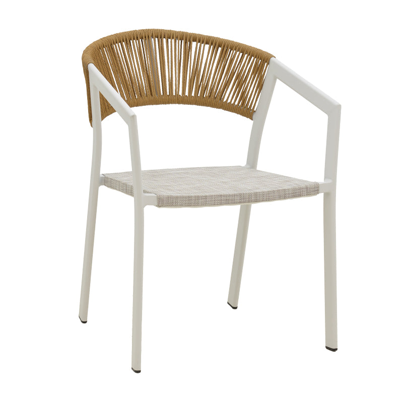 Aluminum armchair Glisten pakoworld stackable white frame-textilene natural rattan 56x62x77cm