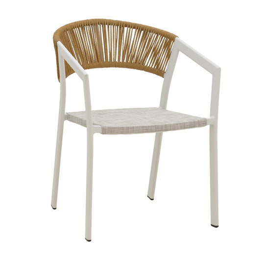 Aluminum armchair Glisten pakoworld stackable white frame-textilene natural rattan 56x62x77cm