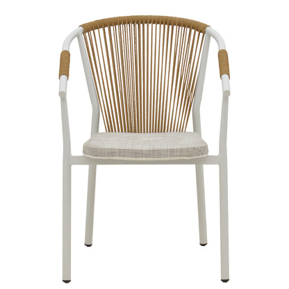 Aluminum armchair Convince pakoworld stackable white frame-textilene natural rattan 56x63x82cm