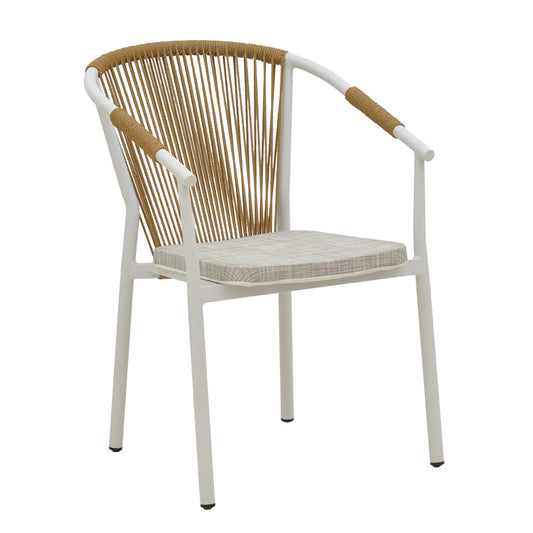 Aluminum armchair Convince pakoworld stackable white frame-textilene natural rattan 56x63x82cm