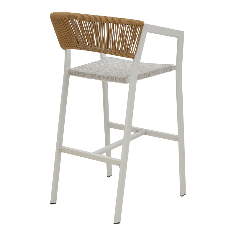 Aluminum bar stool Phoenix pakoworld stackable white frame-textilene natural rattan 53x58x103cm