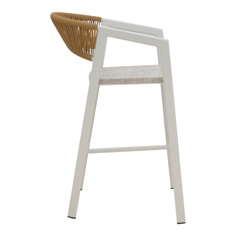 Aluminum bar stool Phoenix pakoworld stackable white frame-textilene natural rattan 53x58x103cm