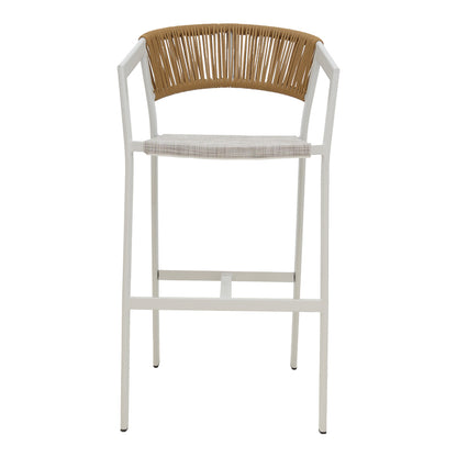 Aluminum bar stool Phoenix pakoworld stackable white frame-textilene natural rattan 53x58x103cm